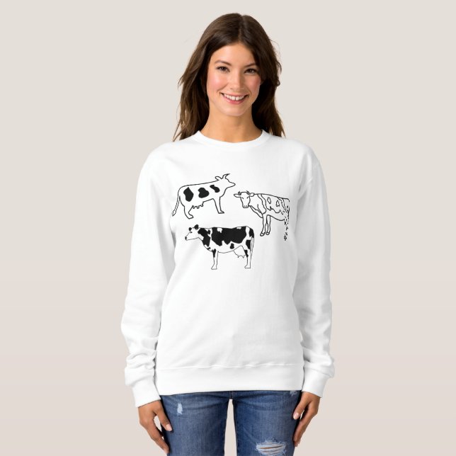 Handgezeichnete Kühe Bauer Doodles Schwarz/Weiß Sweatshirt (Vorne ganz)