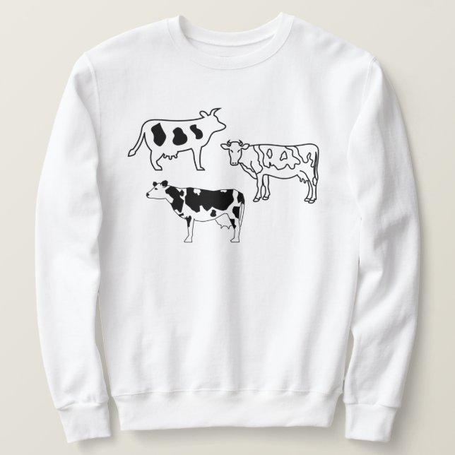 Handgezeichnete Kühe Bauer Doodles Schwarz/Weiß Sweatshirt (Design vorne)