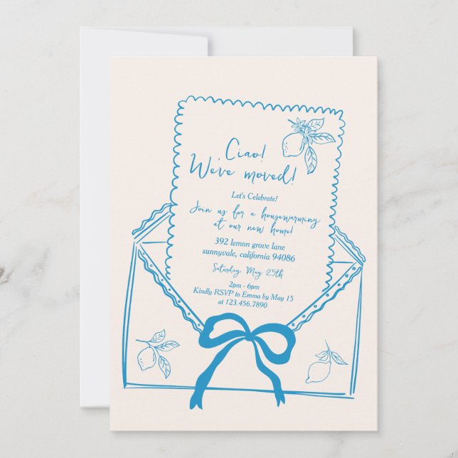 Handgezeichnete Lemon Housewarming Party Einladung (Vorderseite)