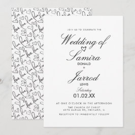Handgezeichnete Liebe und Herz-Doodle-Hochzeit Einladung