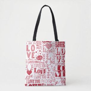 Handgezeichnete Liebesdoodles, charmanter Muster. Tasche