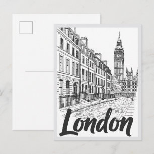 Handgezeichnete Londoner Straßenszene Landmarke Postkarte
