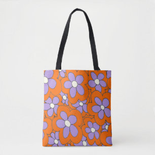 Handgezeichnete lustige Blume druckorange lila Tasche