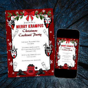 Handgezeichnete lustige Krampus-Weihnachts-Cocktai Einladung