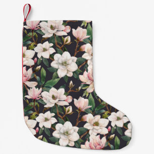 Handgezeichnete Magnolien: nahtloses Wasserfarbdes Kleiner Weihnachtsstrumpf