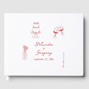 Handgezeichnete Maroon Illustrations Doodles Hochz Gästebuch