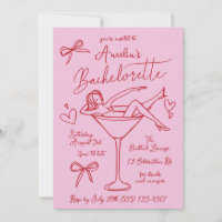 Handgezeichnete Martini Bachelorette Einladung nac