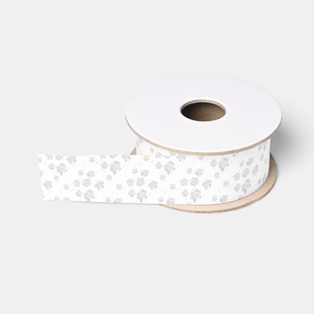 Handgezeichnete Mini Florals (lila) Ripsband (Spule)
