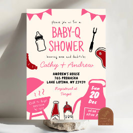 Handgezeichnete Minimalistische BaByQ-Girl-Babydus Einladung