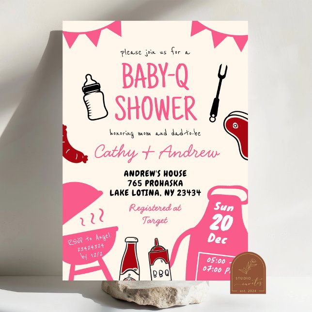 Handgezeichnete Minimalistische BaByQ-Girl-Babydus Einladung (Von Creator hochgeladen)