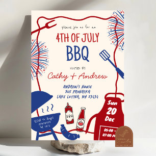Handgezeichnete Minimalistische GRILLEN 4. Juli GR Einladung