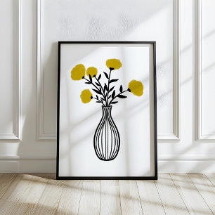 Handgezeichnete Mixed-Media-Blumen im Vasen-Arrang Poster