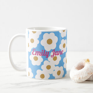 Handgezeichnete moderne Daisies Blue White Kaffeetasse