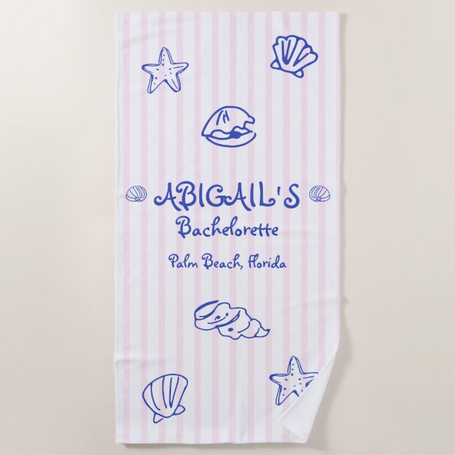 Handgezeichnete Muscheln Rosa Bachelorette Strandtuch (Vorderseite)