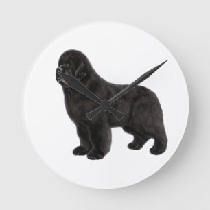 Handgezeichnete Neufundländer-Hunde-Kunst Runde Wanduhr