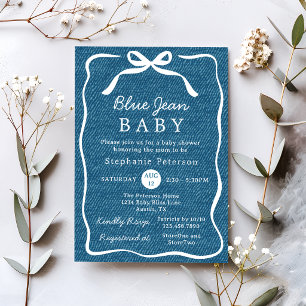 Handgezeichnete Niedliche Bow Simple Blue Jean Bab Einladung