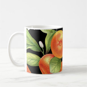 Handgezeichnete Orangen: Blumendarstellung. Kaffeetasse