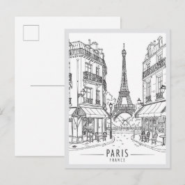Handgezeichnete Pariser Frankreich-Szene Wahrzeich Postkarte