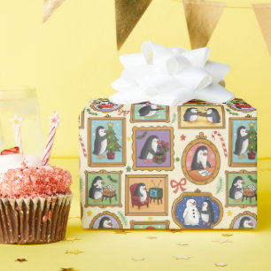 Handgezeichnete Pinguin-Weihnachtspapierrolle Geschenkpapier