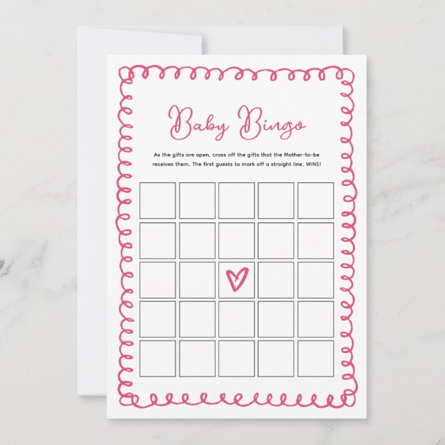 Handgezeichnete Pink Baby Shower Baby Bingo Spielk Einladung (Vorderseite)