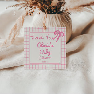 Handgezeichnete Pink Bow Gingham Baby Girl Dusche Geschenkanhänger