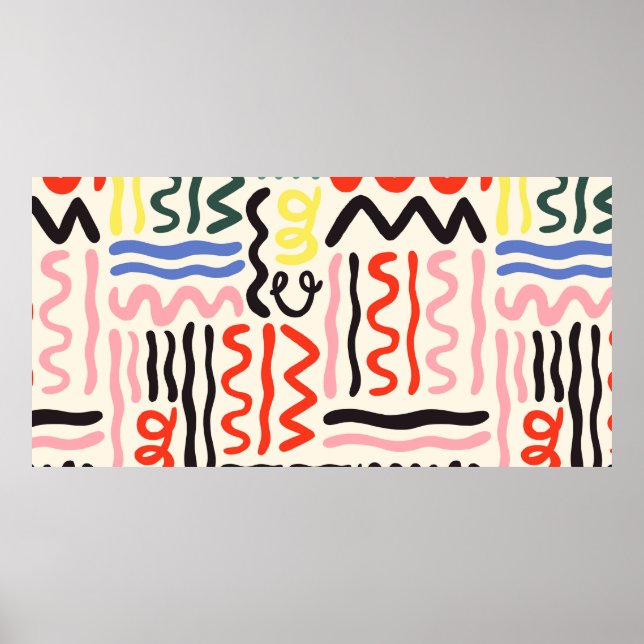 Handgezeichnete Pinselmuster, Zickzacken, Linien u Poster (Vorne)