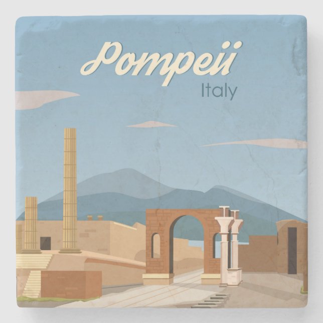 Handgezeichnete Pompeji Italien Landschaftslandsch Steinuntersetzer (Vorderseite)
