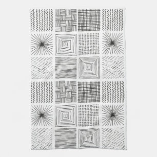 Handgezeichnete Quadrate Abstrakt Schwarz/Weiß B/W Geschirrtuch
