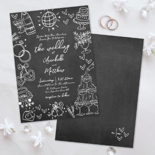 Handgezeichnete Quirky Chalkboard Whimsical Weddin Einladung