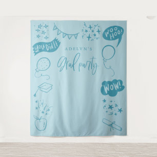 Handgezeichnete Quirky Grad Icons Blue Backdrops Wandteppich