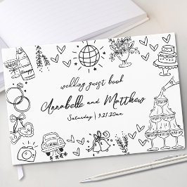 Handgezeichnete Quirky Whimsical Wedding Gästebuch