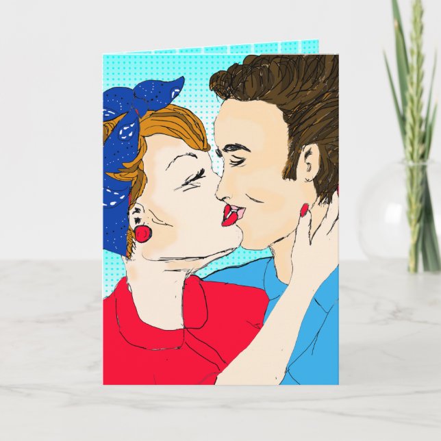 Handgezeichnete Retro Art Couple Karte (Vorderseite)