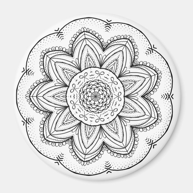 Handgezeichnete Ribbon Mandala - Schwarz & Weiß ru Magnet (Vorne)