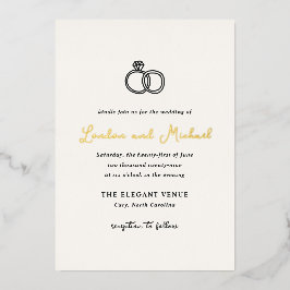 Handgezeichnete Rings Doodle Moderne Hochzeit Folieneinladung