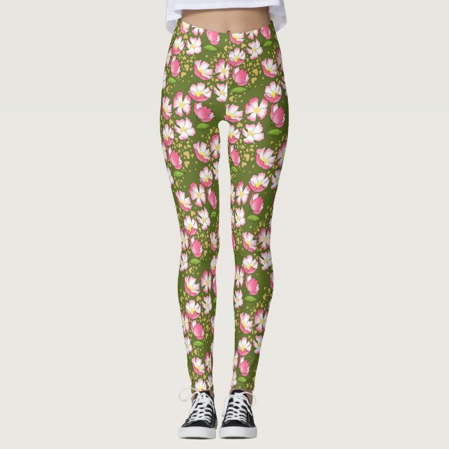 handgezeichnete romantische Rose Leggings (Vorderseite)
