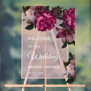 Handgezeichnete romantische Rosen Hochzeit Willkom Acrylschild