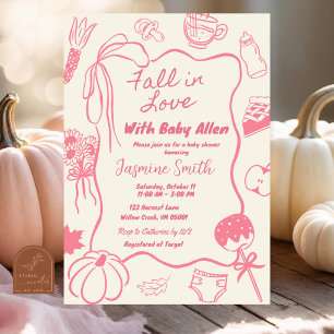 Handgezeichnete rosa Baby Shower zum Thema Verlieb Einladung