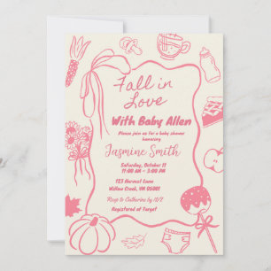 Handgezeichnete rosa Baby Shower zum Thema Verlieb Einladung