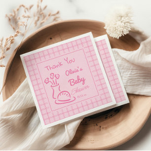 Handgezeichnete Rosa Bun in der Oven Baby Girl Dus Serviette