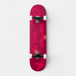 Handgezeichnete rosa Herzen & florale Romantik Skateboard