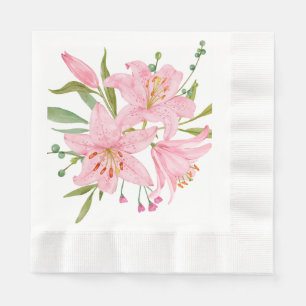 Handgezeichnete rosa orientalische Lilien Serviette
