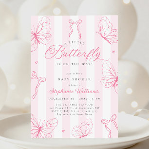 Handgezeichnete rosa Schmetterlinge Baby Shower Einladung