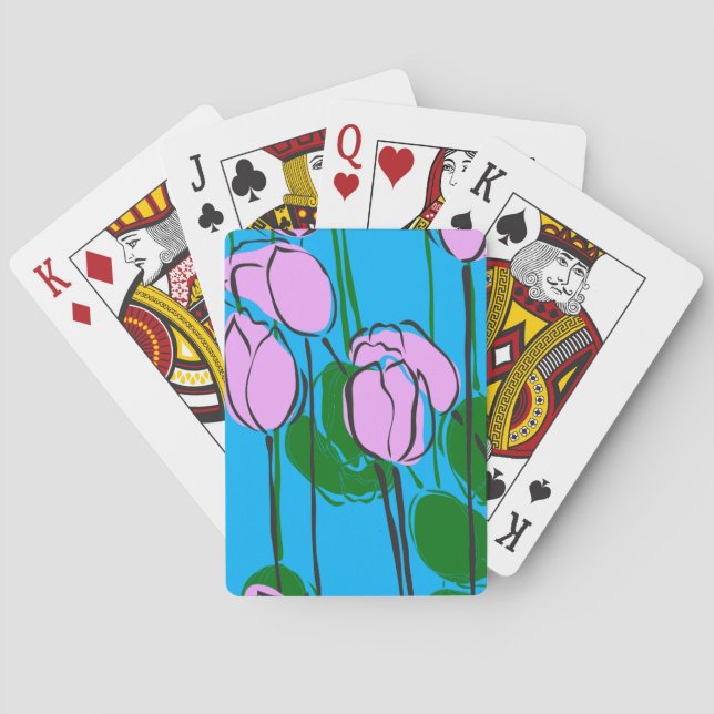 Handgezeichnete rosa Tulips auf Sky Blue Spielkarten (Rückseite)
