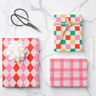 Handgezeichnete rosa Weihnachtsgeometrie Geschenkpapier Set