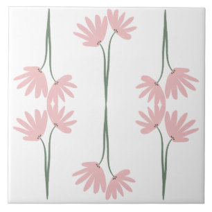 Handgezeichnete rosa wilde Blumen weiß Fliese