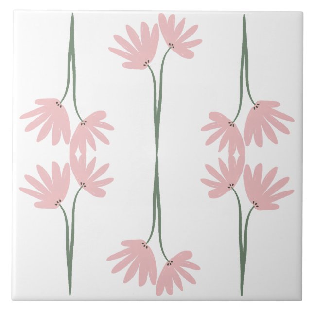 Handgezeichnete rosa wilde Blumen weiß Fliese (Vorderseite)