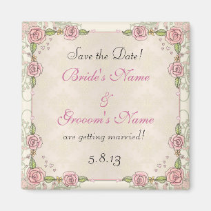 Handgezeichnete Rose Rosa Hochzeit Speichern Sie d Magnet