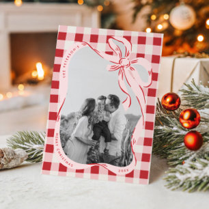 Handgezeichnete rote und rosa Familienfoto-Weihnac Feiertagskarte