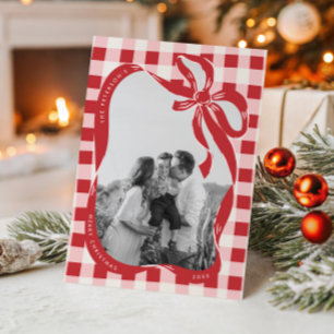 Handgezeichnete rote und rosa Familienfoto-Weihnac Feiertagskarte