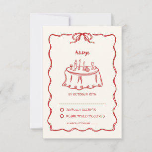 Handgezeichnete rote verspielte Retro-RSVP-Karte RSVP Karte